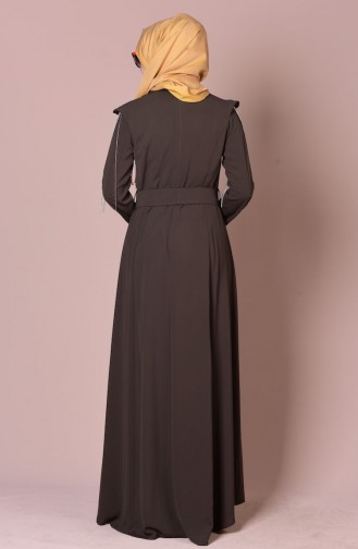شوكران فستان كريب بتصميم مُزين بتفاصيل 4179-08 لون أخضر كاكي 4179-08