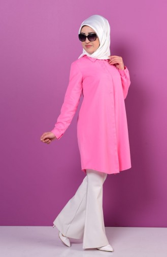 Sivri Yaka Tunik Gömlek 5071-14 Pembe