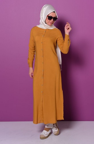 Uzun Yırtmaçlı Tunik 6133-11 Hardal Rengi