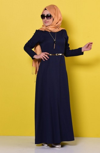 Navy Blue Hijab Dress 2201-04
