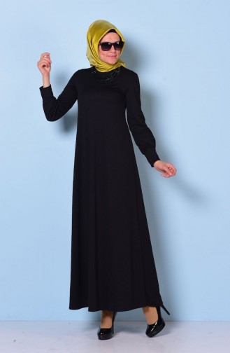 Kolyeli Elbise 8008-01 Siyah