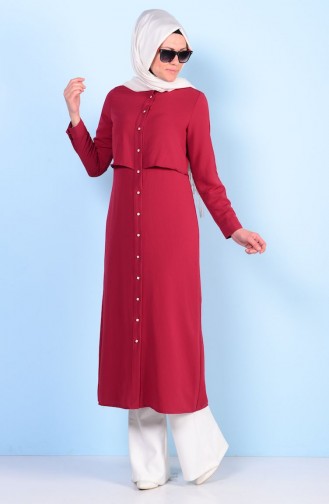 Uzun Krep Tunik 0250-02 Bordo