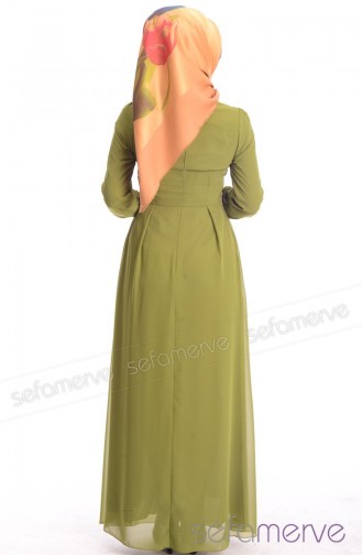 Tesettür Elbise FY 51983-09 Fıstık Yeşili