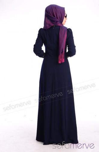 Dunkelblau Hijab Kleider 52159-01