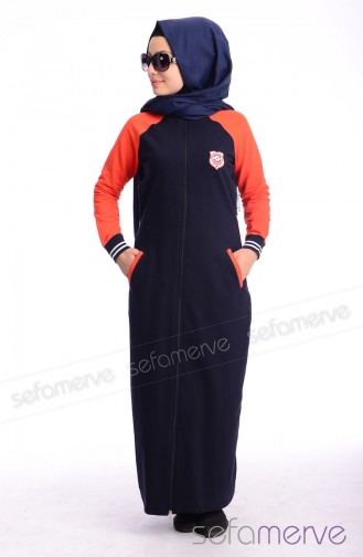 Tesettür Eşofman Elbise CRN 3000-02 Lacivert Turuncu