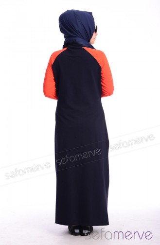 Tesettür Eşofman Elbise CRN 3000-02 Lacivert Turuncu