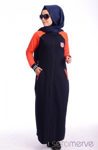 Tesettür Eşofman Elbise CRN 3000-02 Lacivert Turuncu