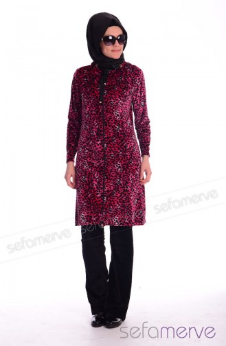 Kadife Eşofman Takımı JD 13329-01 Fuşya Leopar
