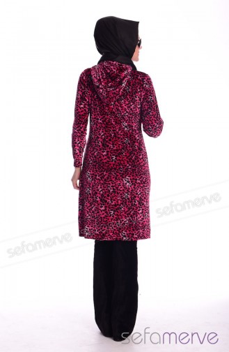 Kadife Eşofman Takımı JD 13329-01 Fuşya Leopar