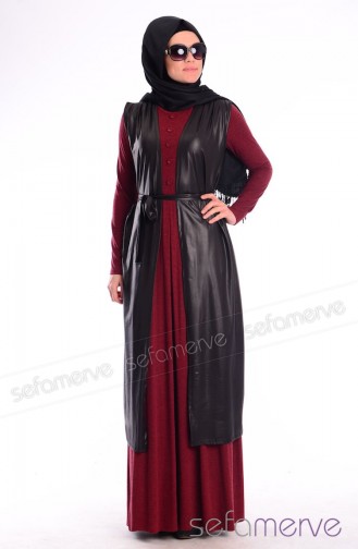 Tesettür Elbise Yelek Takım 3799-02 Bordo