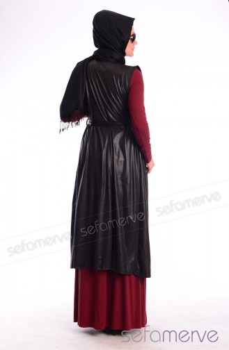 Tesettür Elbise Yelek Takım 3799-02 Bordo
