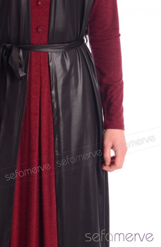 Tesettür Elbise Yelek Takım 3799-02 Bordo