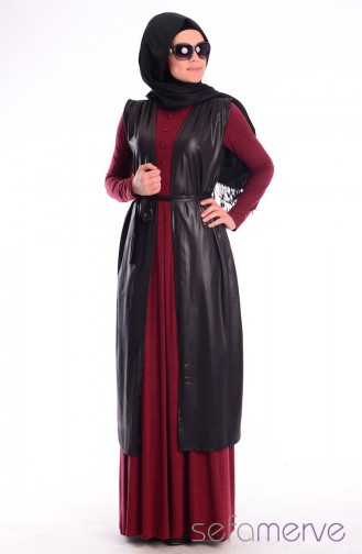 Tesettür Elbise Yelek Takım 3799-02 Bordo