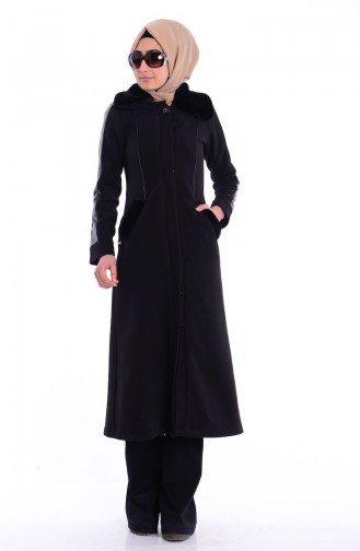 Tesettür Kaşe Kaban 7274-01 Siyah