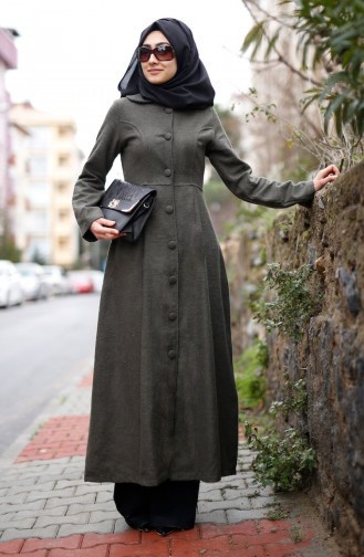 Tesettür Uzun Kaban 1764-05 Haki Yeşil