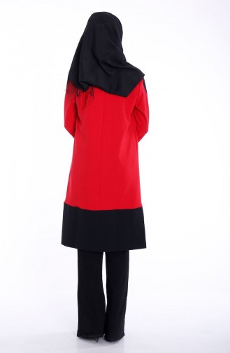 Tesettür Uzun Ceket 1852-04 Kırmızı Siyah