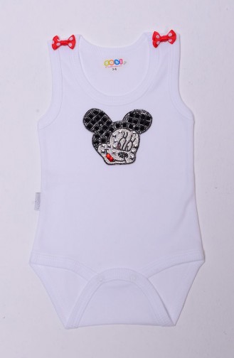 Mickey Mouse Askılı Kız Body 0076-01 Beyaz