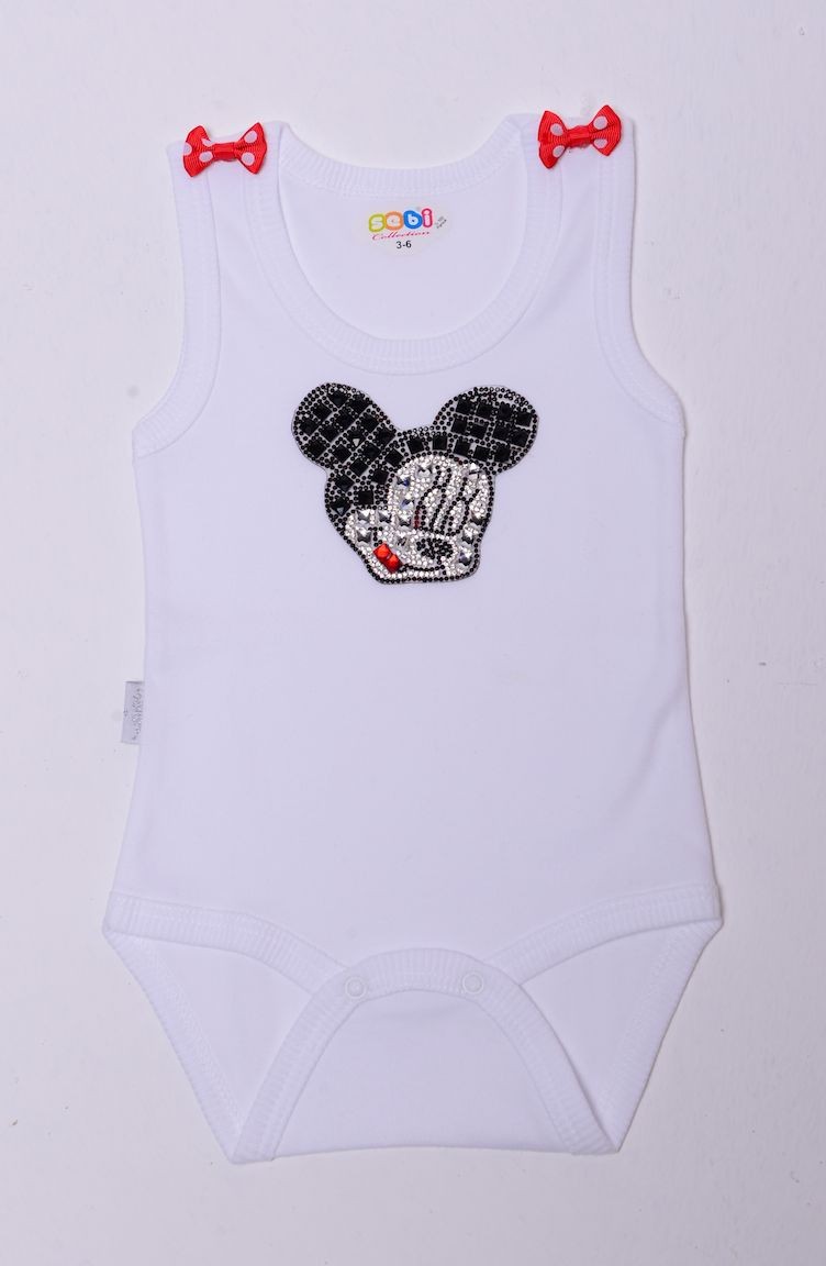 Mickey Mouse Askılı Kız Body 0076-01 Beyaz
