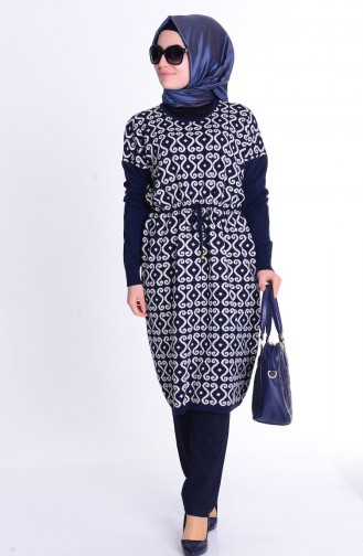 Tesettür Triko Tunik 0369-07 Lacivert