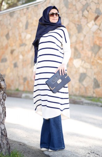 Tesettür Triko Tunik 7443-01 Krem