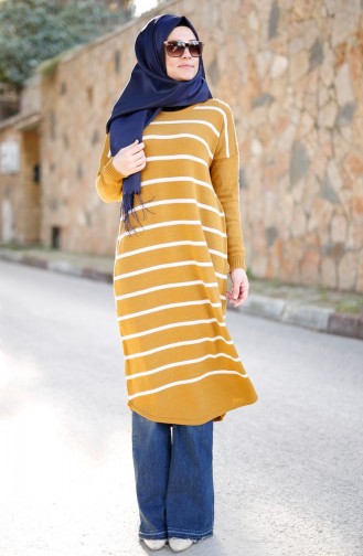 Tesettür Triko Tunik 7443-03 Hardal