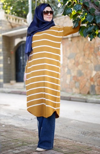 Tesettür Triko Tunik 7443-03 Hardal