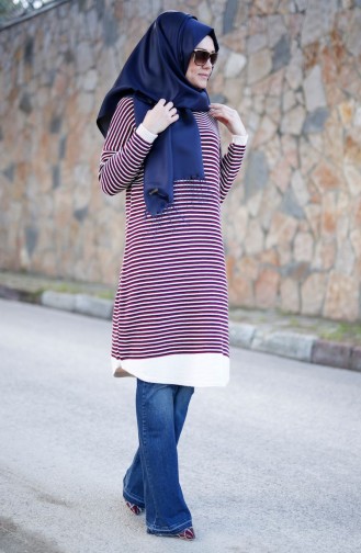 Tesettür Triko Tunik 7448-01 Bordo