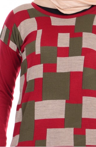 Tesettür Triko Tunik 0361-06 Bordo Haki Yeşil