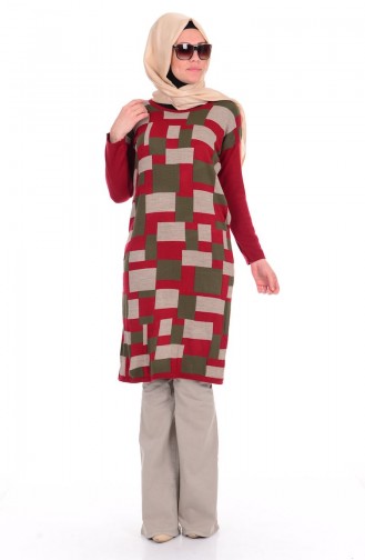 Tesettür Triko Tunik 0361-06 Bordo Haki Yeşil