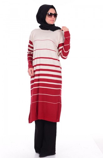 Triko Tunik 0352-07 Bej Bordo