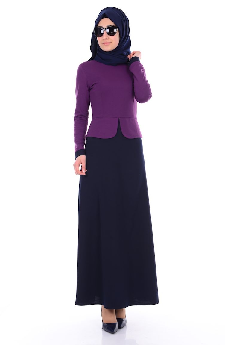 Navy Blue Hijab Dress 2365-08