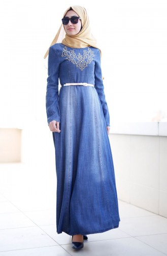 Blau Hijab Kleider 1709-01