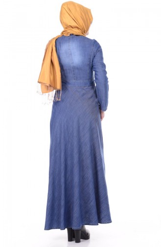 Kemerli Kot Elbise 1782-01 Mavi