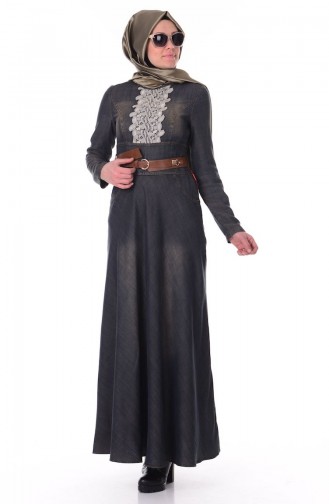 Kemerli Kot Elbise 1783-02 Koyu Yeşil