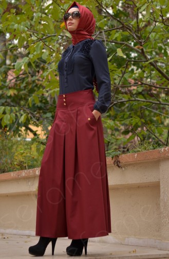 Pileli Pantolon Etek 3333-04 Bordo