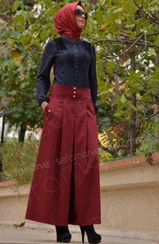 Pileli Pantolon Etek 3333-04 Bordo