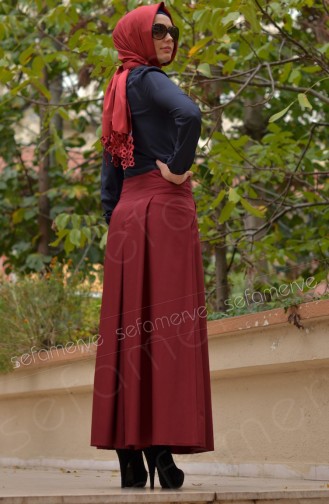 Pileli Pantolon Etek 3333-04 Bordo