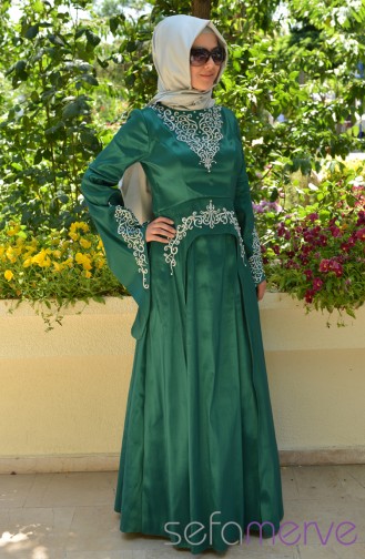 Sefamerve Hürrem Shiny stones Evening Dress PDY 3340-07 Green 3340-07