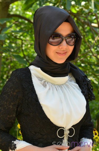 Cream Hijab Evening Dress 3263-04