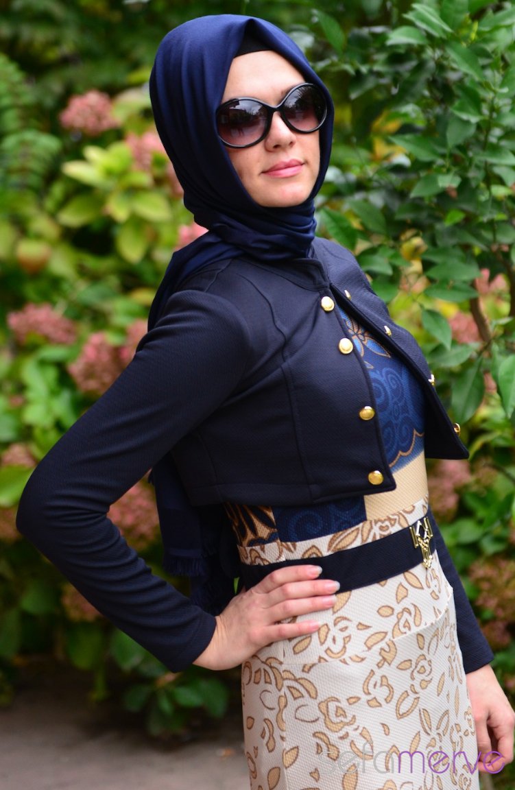 Bahar Tesettür Elbise PRC 3057-03 Lacivert