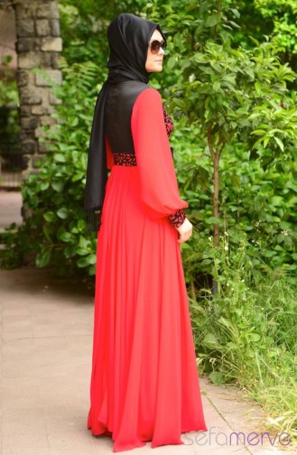 Sefamerve Tesettür Abiye Elbiseler PDY 4201-05 Kırmızı