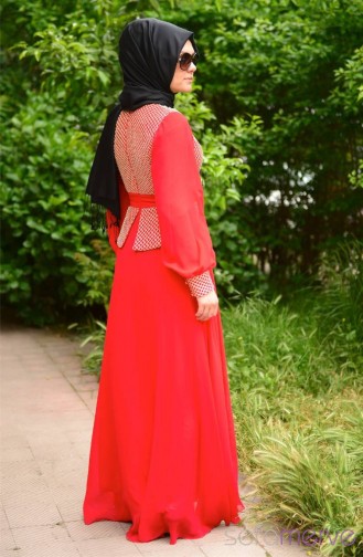 Sefamerve Tesettür Abiye Elbiseler PDY 4275-03 Kırmızı
