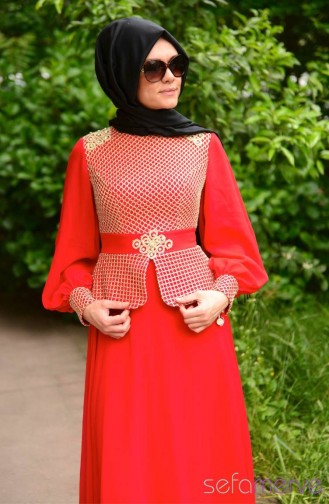 Sefamerve Tesettür Abiye Elbiseler PDY 4275-03 Kırmızı