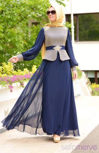 فساتين سهرة بتصميم اسلامي أزرق كحلي 4275-01