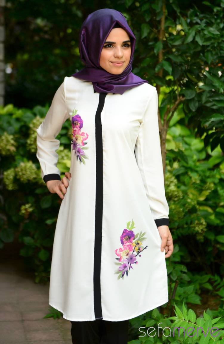 Safiye Ekiz Tesettür Tunik 77055-01 Ekru