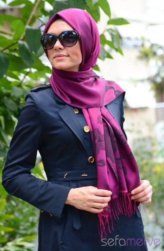 Sunway Emine Şal 03 Fuşya Lacivert
