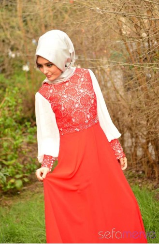 Rot Hijab-Abendkleider 3243Y-07