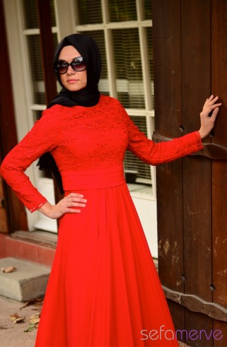Sefamerve Abiye Elbiseler PDY 3264-04 Kırmızı