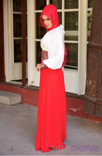 Red Hijab Evening Dress 3262-01