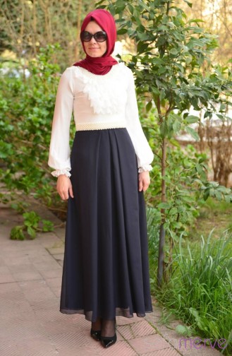 Tesettür Elbise 14Y.6826-02 Lacivert